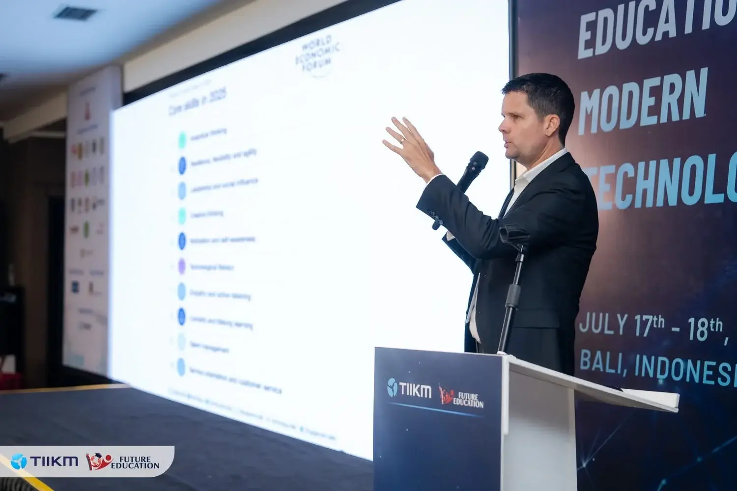 Craig speaking about meaningful educational technology at a professional event in Bali